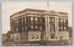 Stanton Michigan~New Courthouse Building B&W Card~Vintage Postcard 