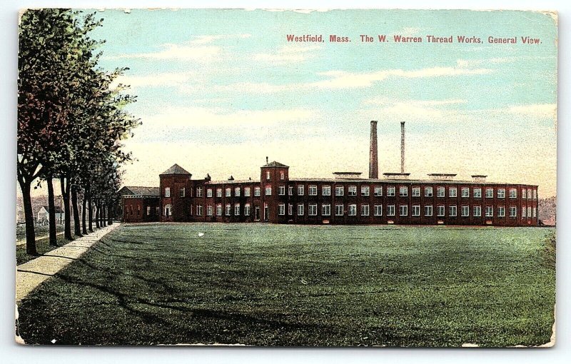 1914 WESTFIELD MASSACHUSETTS THE W. WARREN THREAD WORKS VIEW POSTCARD P3522