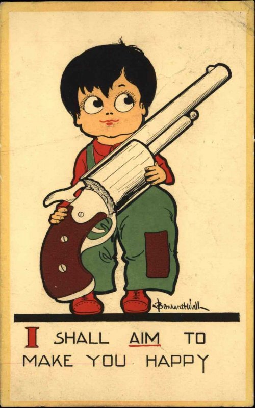 Bernhardt Wall Little Boy w/ Giant Pistol Gun Bernhardt Wall c1910 Postcard