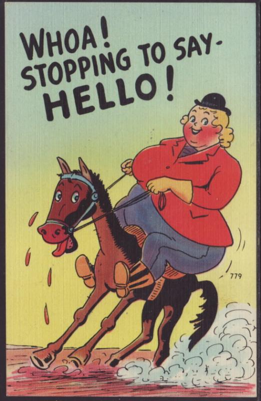 Stopping to Say Hello,Horse,Fat Woman,Comic Postcard