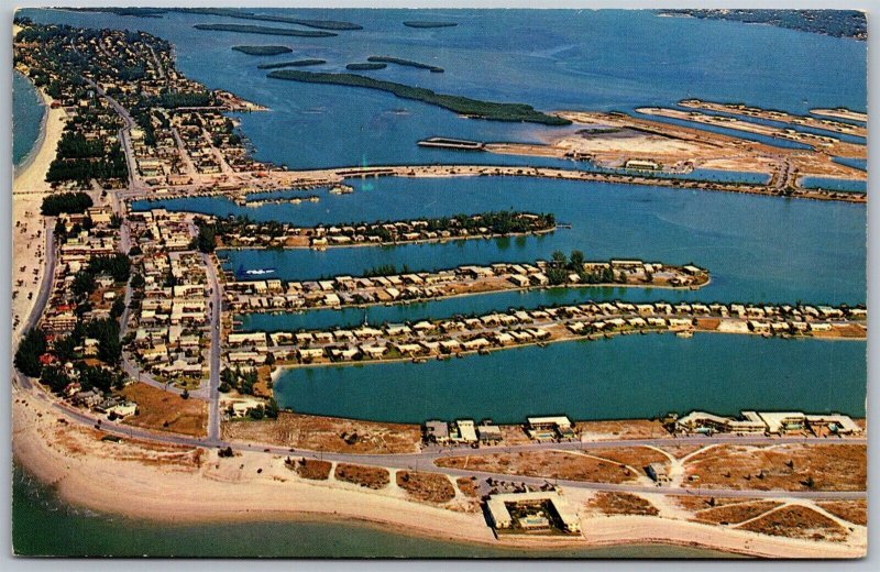 Vtg Clearwater Beach Florida FL Aerial View Looking Towards Causeway Postcard