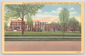 Elyria Ohio~Memorial Hospital~Gates Crippled Children Hospital~Linen Postcard