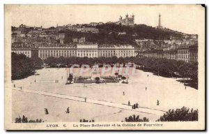 Old Postcard Lyon Bellecour Square and Hill of Fourviere