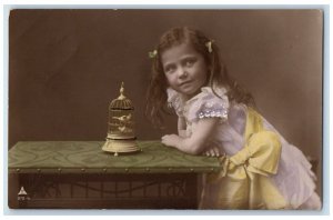 c1910's Little Girl Bird Cage Springfield Massachusetts MA RPPC Photo Postcard 