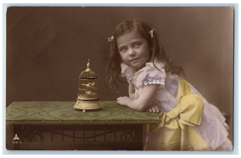 c1910's Little Girl Bird Cage Springfield Massachusetts MA RPPC Photo Postcard 