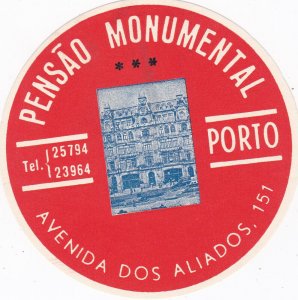 Portugal Porto Pensao Monumental Vintage Luggage Label sk2150