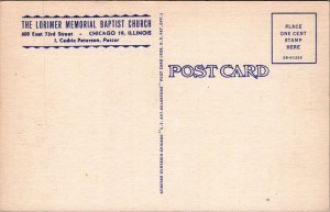 Postcard The Lorimer Memorial Baptist Church Chicago IL