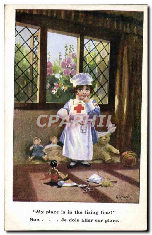 Old Postcard Female Red Cross Bear