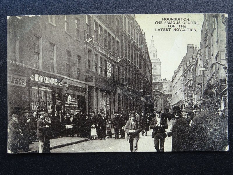 London HOUNDSDITCH The Famous Centre for THE LATEST NOVELTIES c1908 Postcard