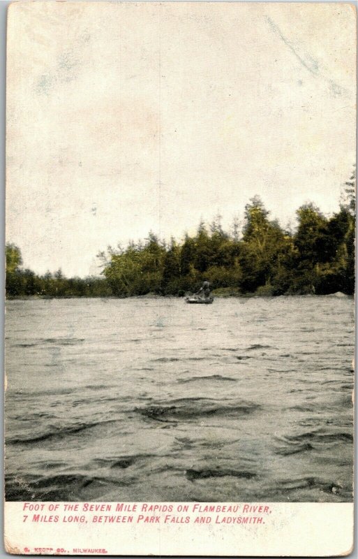 Foot of Seven Mile Rapids on Flambeau River WI Vintage Postcard A79