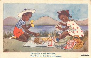 Artist impression Black Children on picnic postcard 555