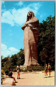 Oregon Illinois 1960s Postcard Black Hawk Statue at Eagle's Nest Bluff