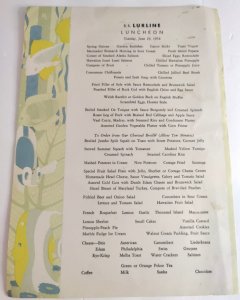 S.S. Lurline Matson Lines Vintage menu June 29, 1940 Luncheon