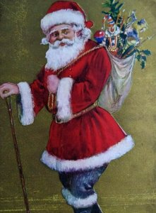 Santa Claus With Walking Stick Vintage Christmas Postcard Series 350 Gold 1909