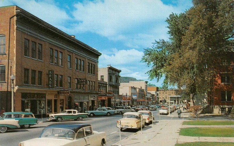 Bennington, VT Vermont  MAIN STREET SCENE  Sears~Rexall~50's Cars  Postcard