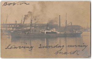 Antique RPPC White Star Line, Boston, MA Photo 1904 West Hartlepool Postcard