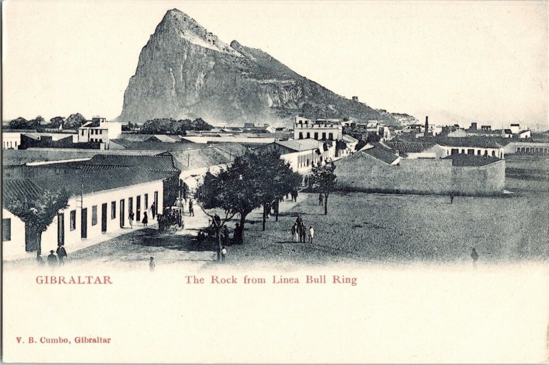 Gibraltar Rock Linea Bull Ring Cumbo Undived Back Postcard BW Union Postale 