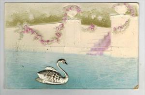 7232  Raised Metal Swan in  Castle pond,