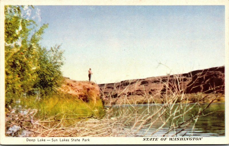 Vtg Washington WA Deep Lake Sun Lakes State Park Grant County 1940s Postcard