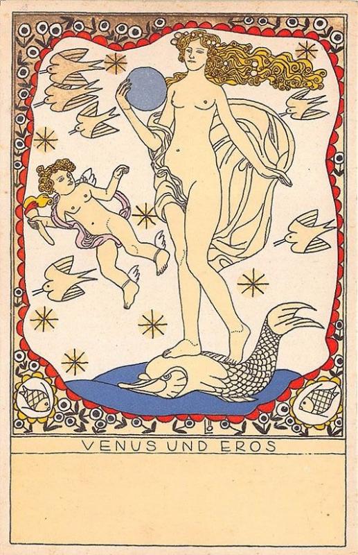 Berthold Löffler Wiener Werkstätte Venus Und Eros Nude Postcard 