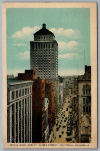 Postcard Montreal Quebec c1935 Royal Bank and St. James Street Birds Eye View