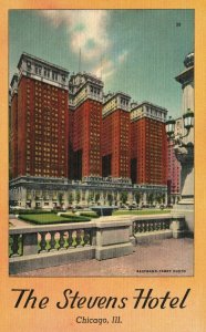 Vintage Postcard 1930's The Stevens Hotel Chicago Illinois Michigan Boulevard