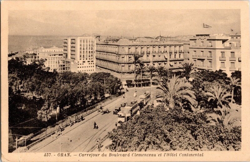 Oran Carrefour du Boulevard Contnental Trolley Note WOB APO Cancel Postcard Vtg 