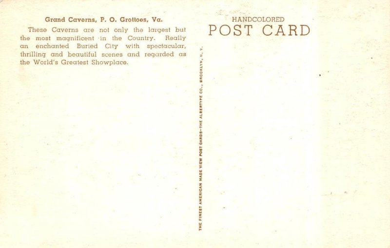 2Handcolored Postcards Grottoes, VA Virginia GRAND CAVERNS Cave