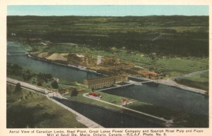 Vintage Postcard 1920's Aerial View Canadian Locks Steel Plant Ontario Canada