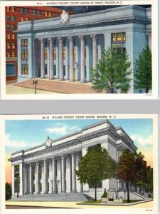 2 Postcards WILSON, NC   Night/Day  WILSON COUNTY COURT HOUSE  ca 1940s Linen