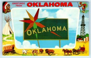 ''GREETINGS from OKLAHOMA Colorful c1950s Pictorial  Postcard