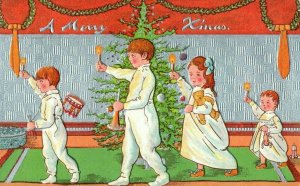 c1910 Christmas Xmas Kids Candles Tree Clen Dening Vintage Postcard P118