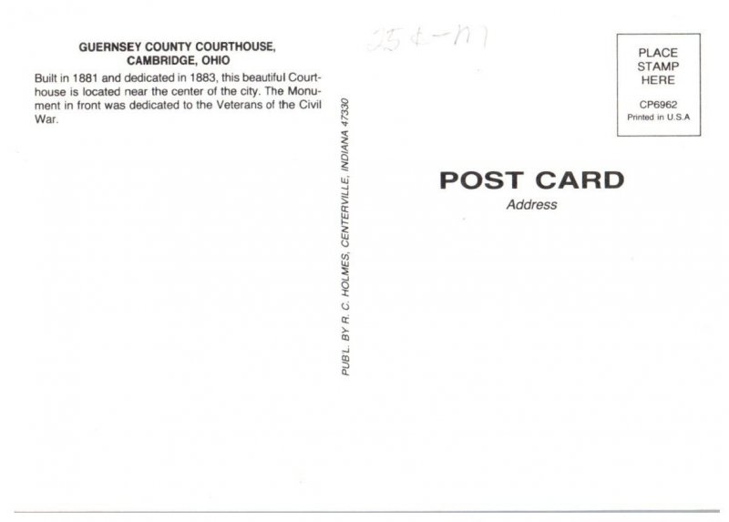 Guernsey County Courthouse Cambridge Ohio Postcard