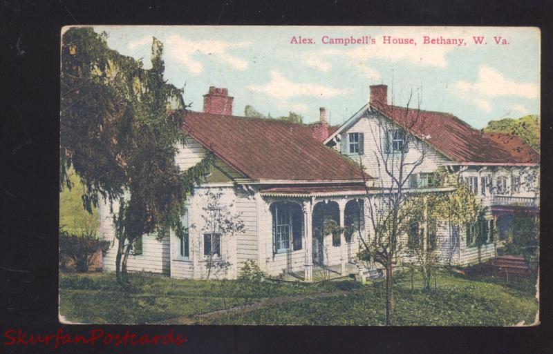 BETHANY WEST VIRGINIA ALEX CAMPBELL RESIDENCE ANTIQUE VINTAGE POSTCARD 1912