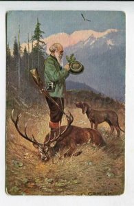 428837 HUNT Hunter POINTER Deer by GRAF MULLER Vintage PC