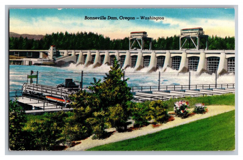 Vintage Postcard OR WA Booneville Dam Oregon Washington 
