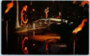 KAUAI, HAWAII ~ COCO PALMS HOTEL Beating Drums, Lighting Torches c1960s Postcard