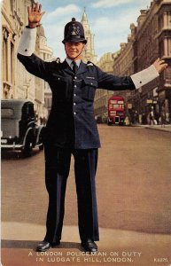 London Policeman Traffic Duty British Bobby Luddgate Hill London UK postcard