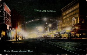 Washington Tacoma Pacific Avenue At Night 1911 Curteich