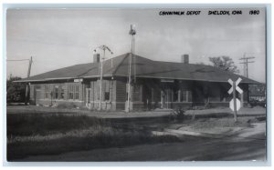 Sheldon Iowa IA Postcard C & NW MILW Depot 1980 Unposted Vintage RPPC Photo