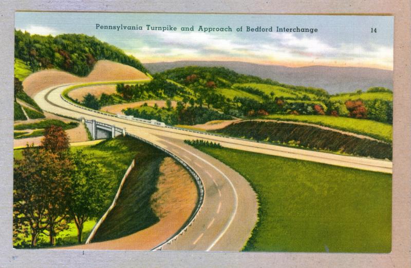 Pennsylvania Turnpike and Approach of Bedford Interchange, unused linen Postcard