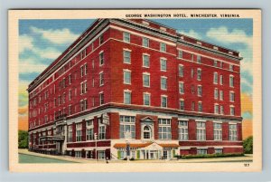 Winchester VA- Virginia, George Washington Hotel, Outside Vintage Linen Postcard 