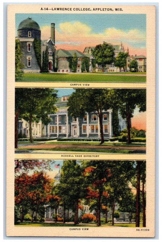 c1950's Russell Sage Dormitory Lawrence College Appleton Wisconsin WI Postcard 