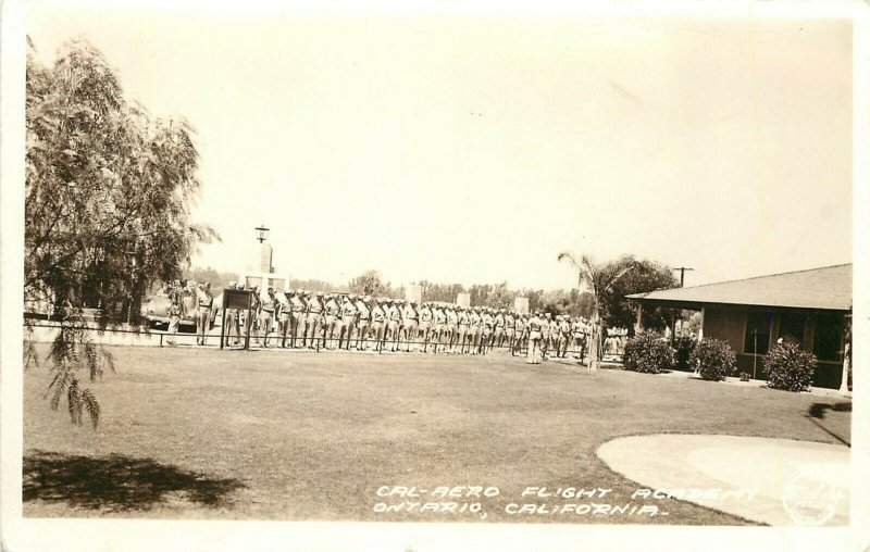 RPPC Postcard Cal Aero Flight Academy Ontario CA Frashers Soldiers at Attention