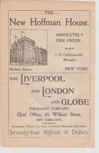 Hoffman House Hotel 1899 Ad, Fire Proof, Madison Square NY, JP Caddagan, Mgr