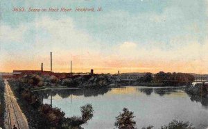 Rock River Scene Rockford Illinois 1914 postcard