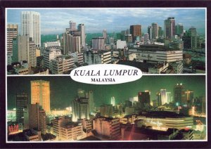 VINTAGE CONTINENTAL SIZE POSTCARD KUALA LUMPUR MALAYSIA  DAY & NIGHT