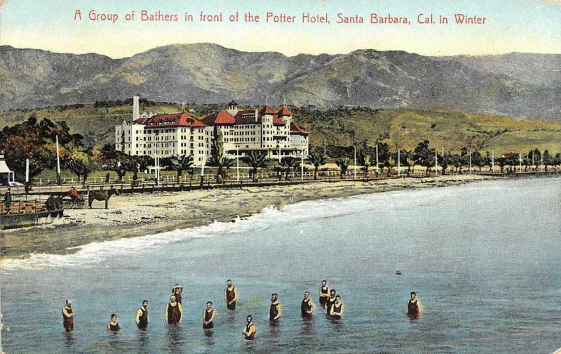 A Group of Bathers POTTER HOTEL Santa Barbara, CA Winter 1908 Vintage Postcard