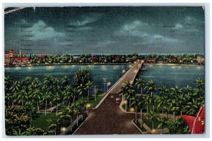 1944 Bird's Eye View Of Flagler Memorial Bridge Palm Beach Florida FL Postcard 
