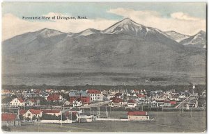 Panoramic View of Livingston, Montana 1909 Hand-Colored Vintage Postcard